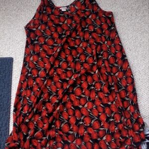 Floral Red and Black Sleeveless pleated tent Dress vtg
